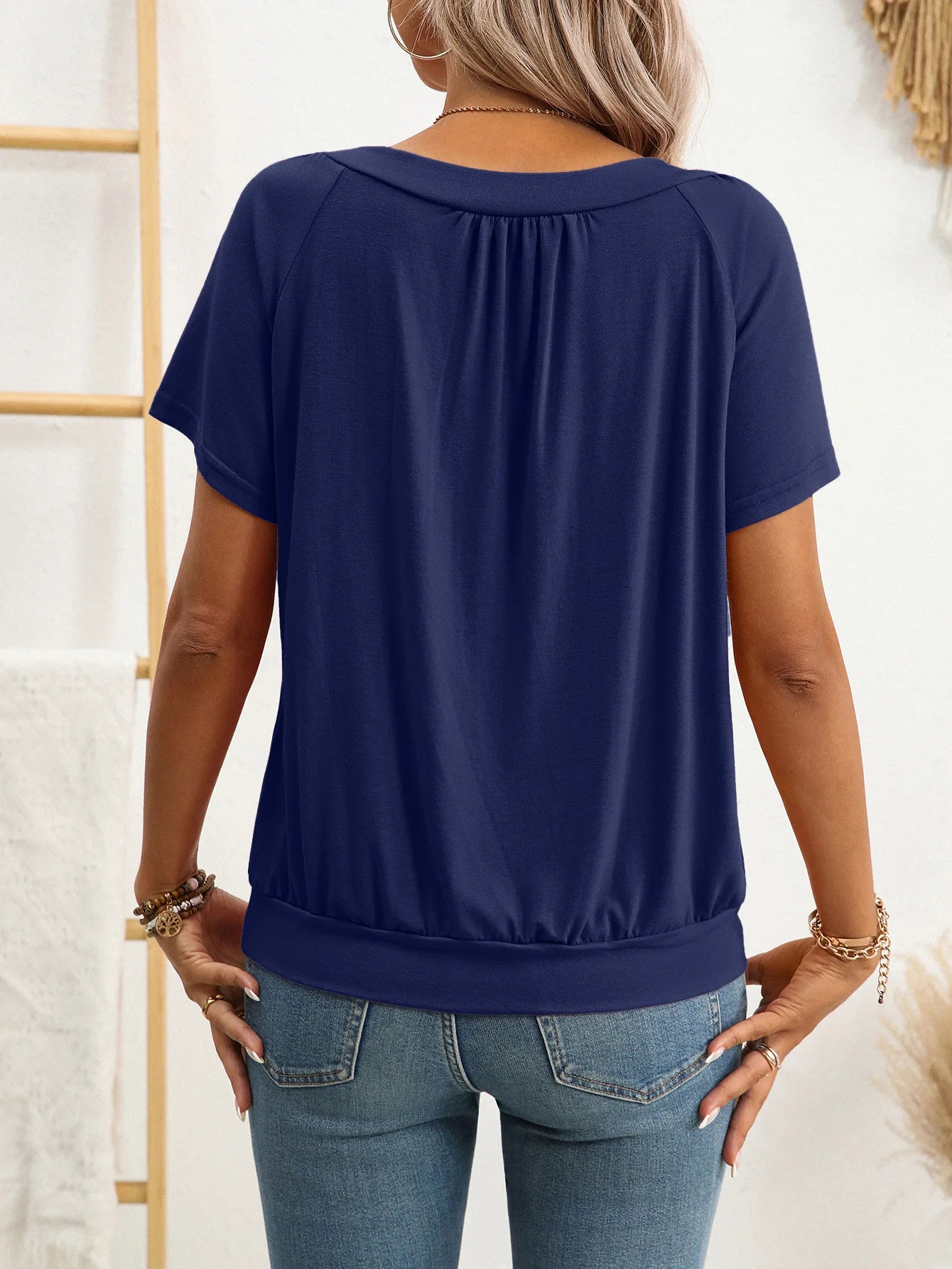 Women's Casual Summer Short Sleeve V Neck Tops T-shirts