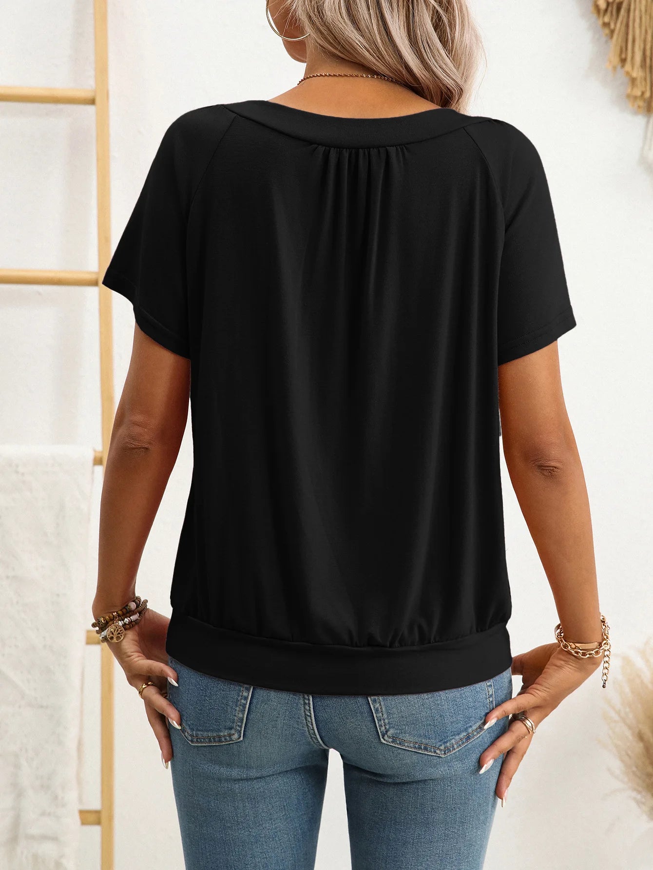 Women's Casual Summer Short Sleeve V Neck Tops T-shirts