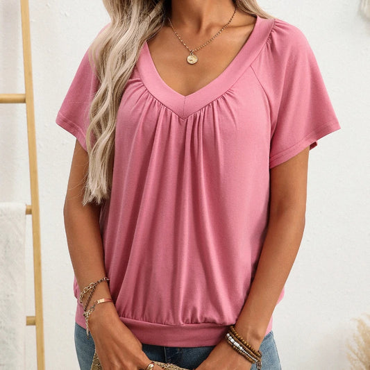 Women's Casual Summer Short Sleeve V Neck Tops T-shirts
